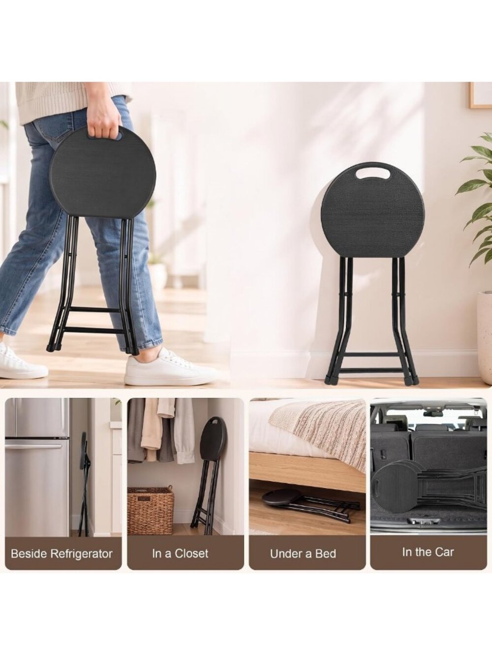 Portable Folding Stool with Handle, Non-Slip Feet, Indoor/Outdoor Use, Compact - Picture 6 of 7